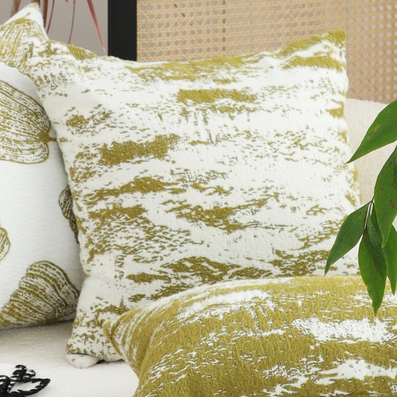 Throw Pillow 50x50x18cm Plush Polyester Cotton Blend Thick White Olive Green