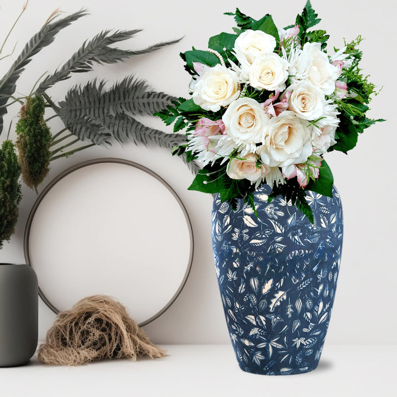 Medium Blue Ceramic Flower Vase 30x19cm Elegant Home Decor Display
