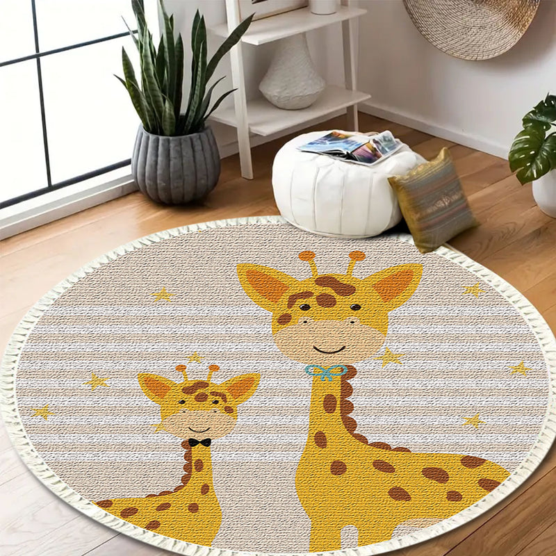 2X 120cm Round Polyester Area Rug Non Slip Ultra Soft Multicolor Cartoon