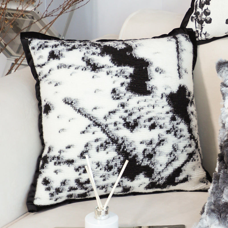 Throw Pillow 50x50x18cm Polyester Cotton Thick Plush Black White Leopard