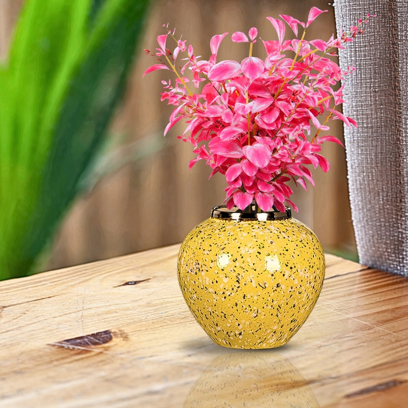 Small Yellow with White Ceramic Flower Vase Elegant Home Decor Display Piece