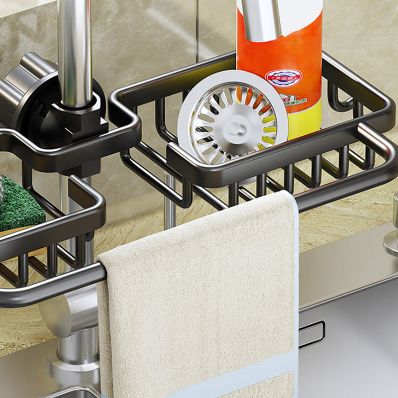 2X Kitchen Faucet Organizer Aluminum Rack With Towel Bar Black 37.5x16x6.8cm
