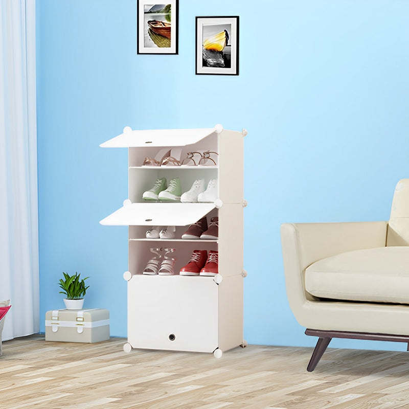 5 Tier White Plastic Shoe Rack Organizer Stackable With Cover 42x32x95.5cm