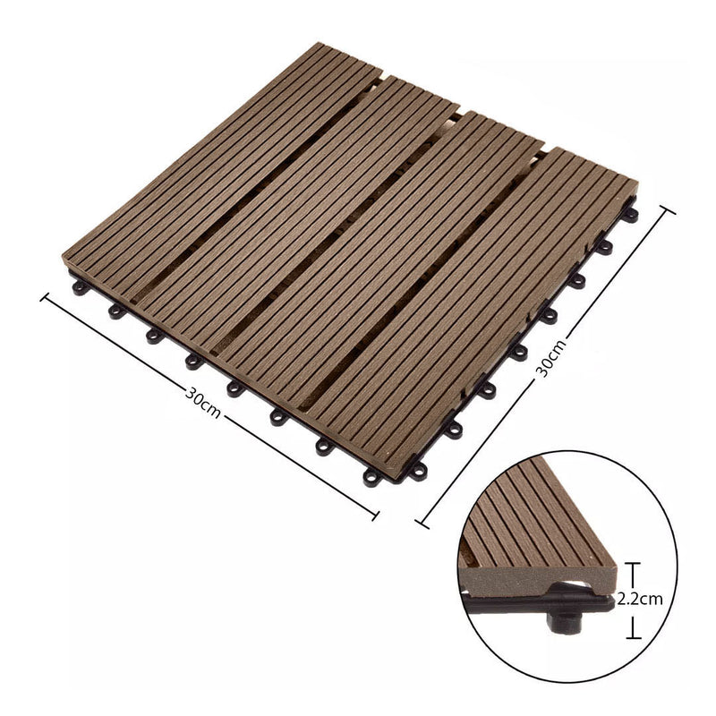 11 pcs Wood Composite 30X30X2.2cm Dark Chocolate Decking Tiles Slip Resistant