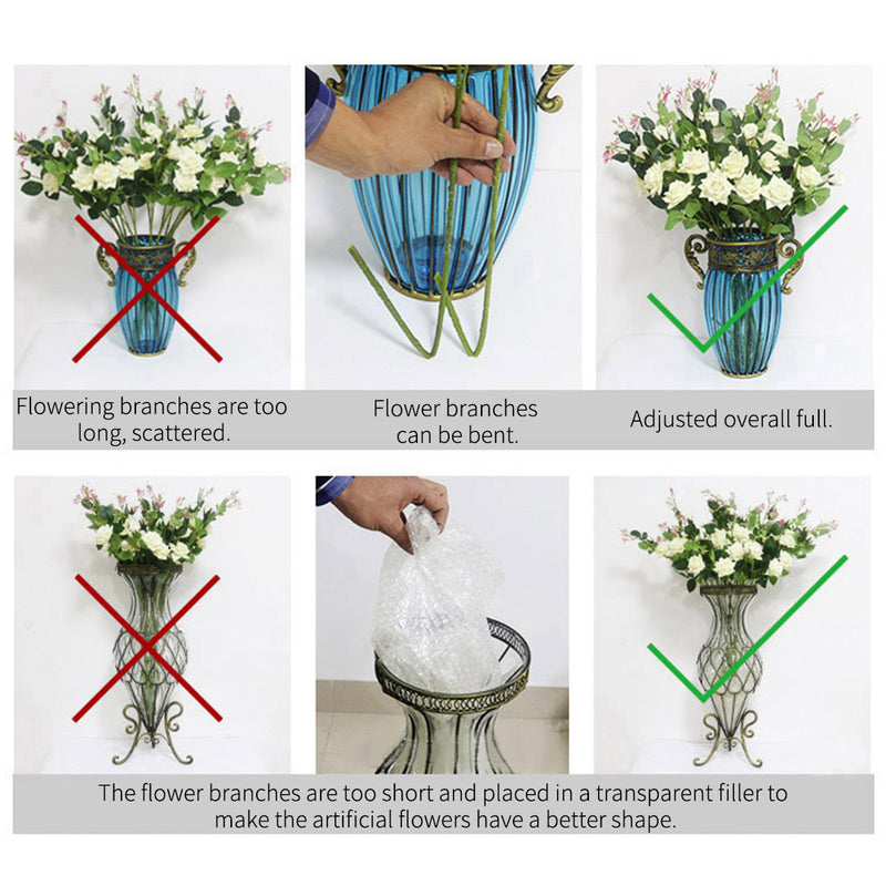 Clear Glass Flower Vase with 4 Bunch 9 Heads Artificial Silk Rose Decor Set