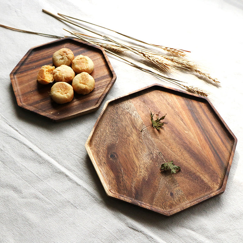 25cm Octagon Acacia Wood Serving Tray Oak Charcuterie Board Centerpiece