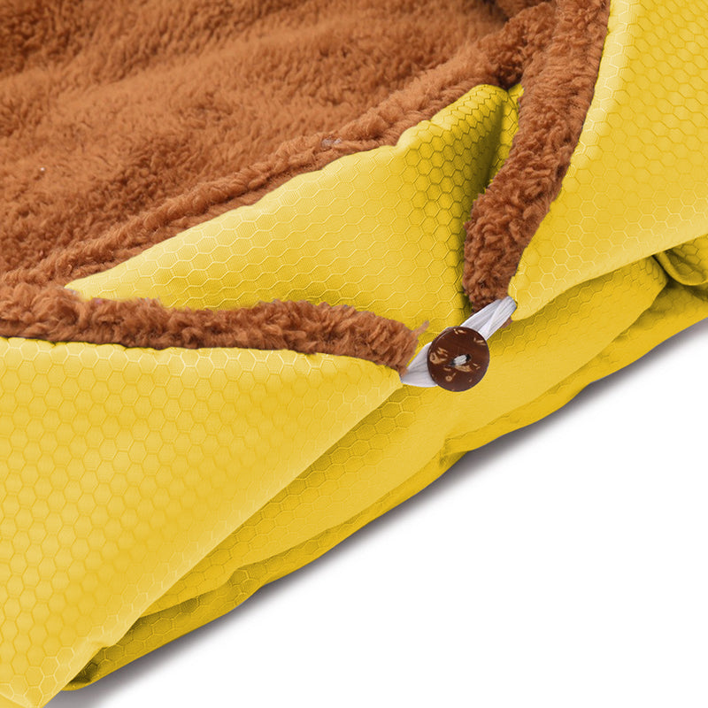 2X Yellow Dual Purpose Plush Pet Bed Cushion Nest Mat 40cmx26cmx13cm Anti Slip