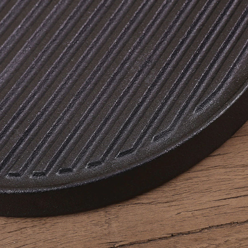 Round Cast Iron Ribbed BBQ Pan Skillet 30cm Pre-Seasoned Non-Stick Black