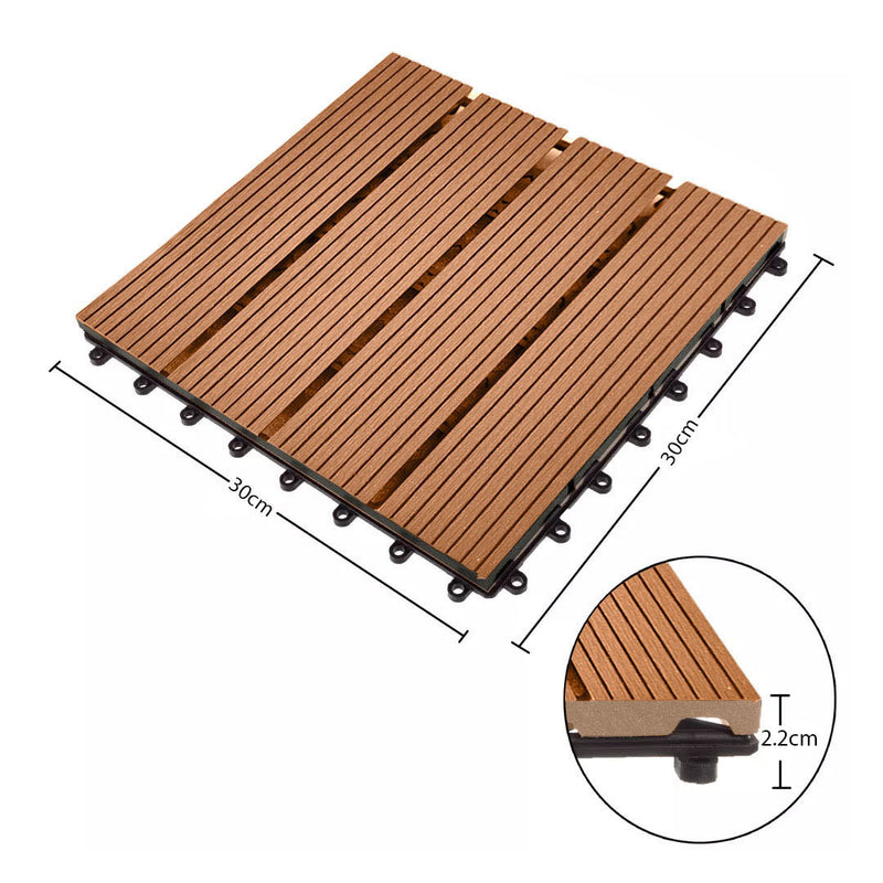 11 pcs Wooden Composite Decking Tiles 30X30X2.2cm Red Brown Slip Resistant