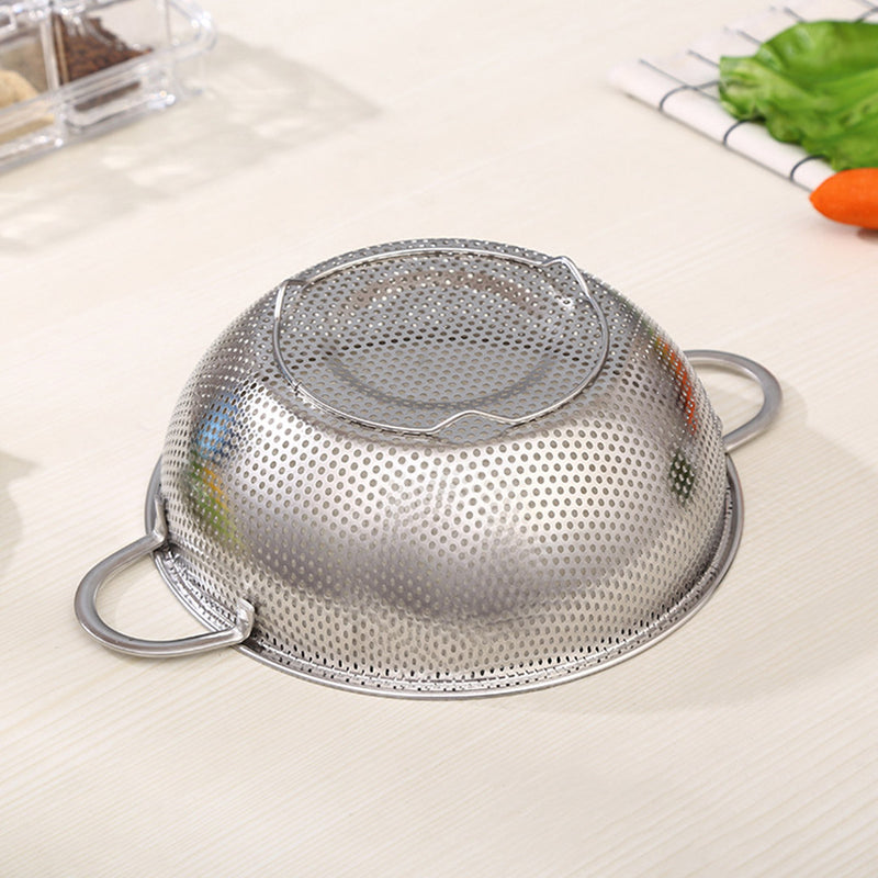 Stainless Steel Perforated Colander Set 19.5cm 22.5cm 25.5cm 2 Handle Fine Holes
