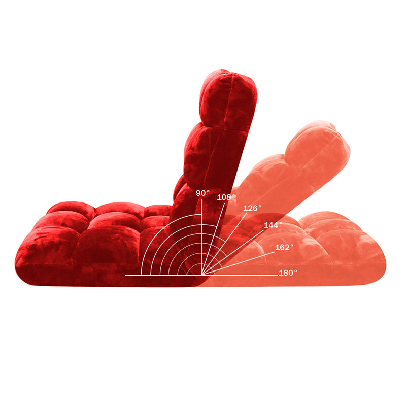 Floor Recliner Folding Cushion Memory Foam Plush 6 Position 108x53x10cm Red