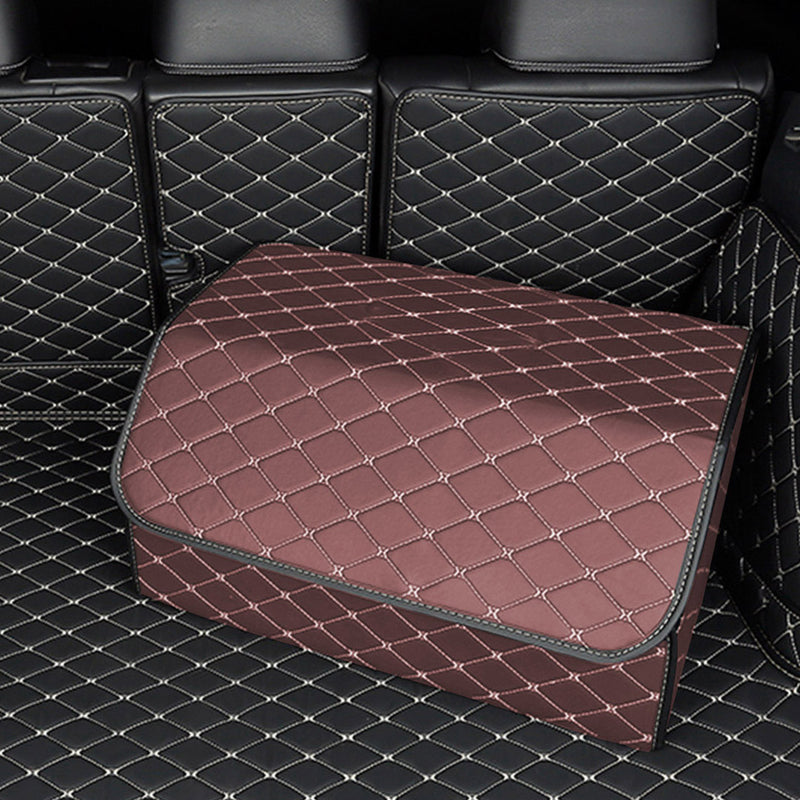 2X Leather Car Trunk Organizer 55x30x30 Collapsible Foldable Coffee Gold Stitch