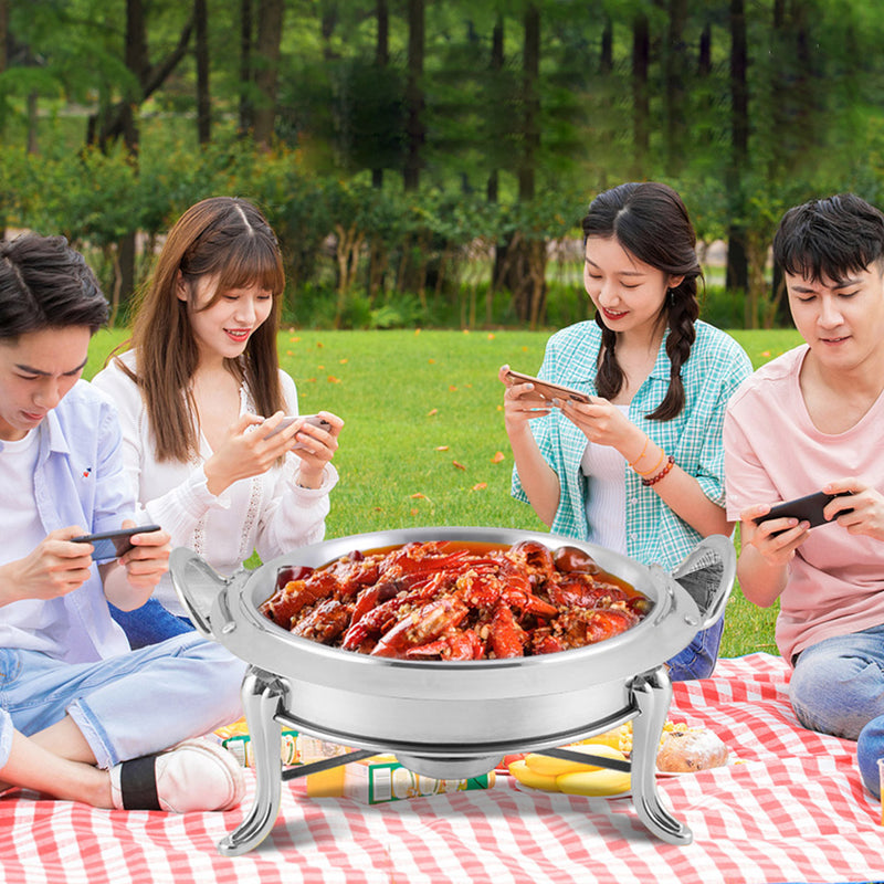 Round Stainless Steel Chafing Dish 3L Glass Top Lid Buffet Warmer