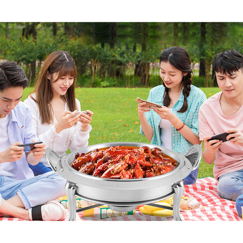 4X Stainless Steel Buffet Chafing Dish Glass Lid 3L Round Food Warmer