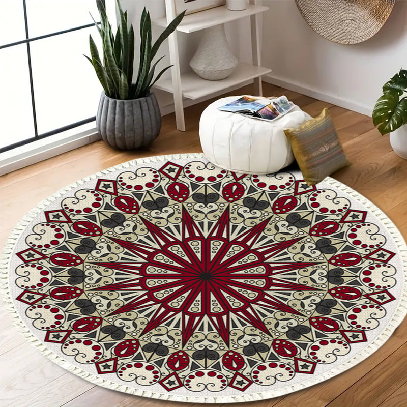 Round Mandala Rug 120cm Polyester Anti Slip Backing Plush Tassel
