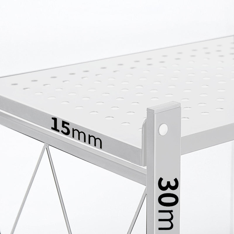4 Tier Foldable Carbon Steel Kitchen Cart White Portable Storage Shelves Wheels