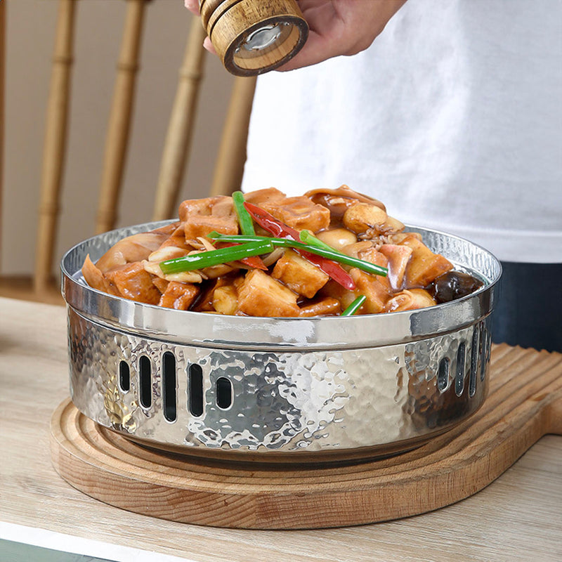 28cm Silver Hammered Texture Pot Stainless Steel Thermal Insulation Bowl