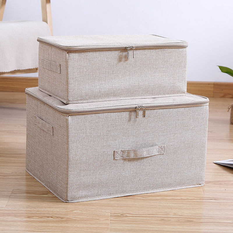 2X Beige Large Portable Foldable Storage Box 45x35x25cm Double Zipper Polyester