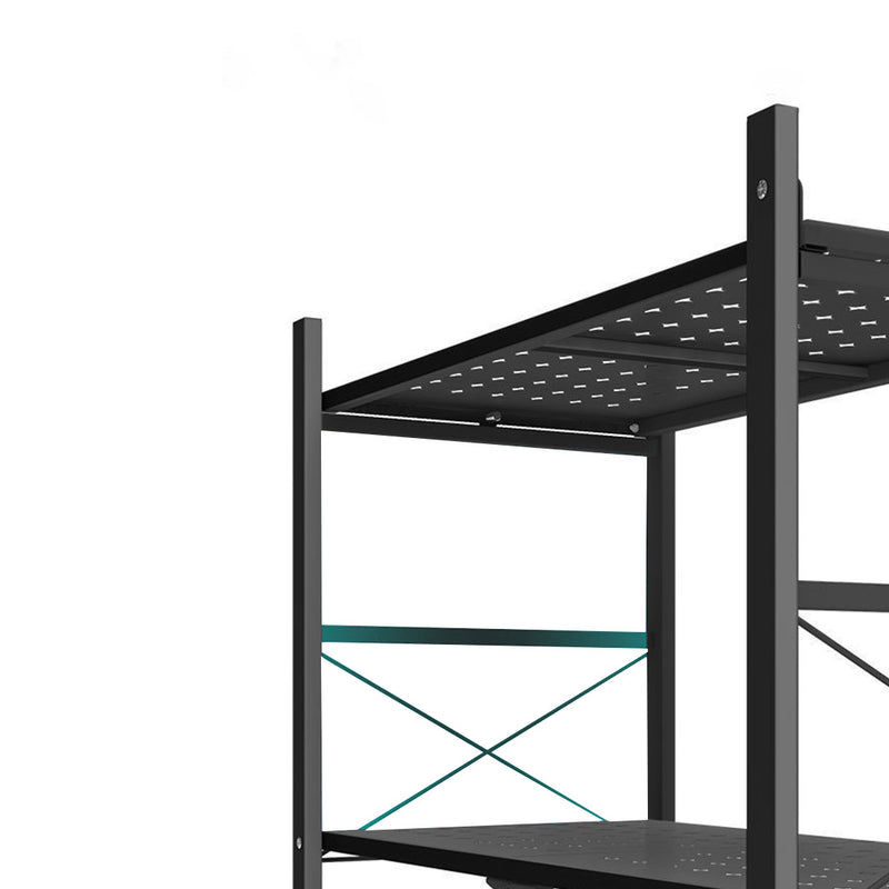 2X 5 Tier Carbon Steel Black Foldable Display Stand With Wheels For Storage