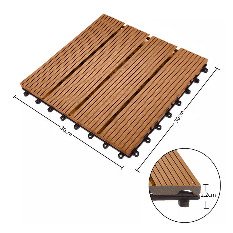 11 pcs Coffee Wooden Composite Decking Tiles Outdoor Durable Slip-Resistant