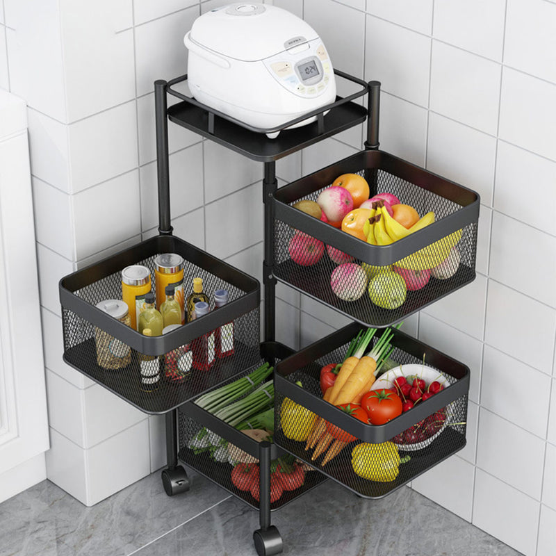 2X 4 Tier Carbon Steel Rotating Mesh Kitchen Cart 30x30x82cm 10Kg Shelf Black