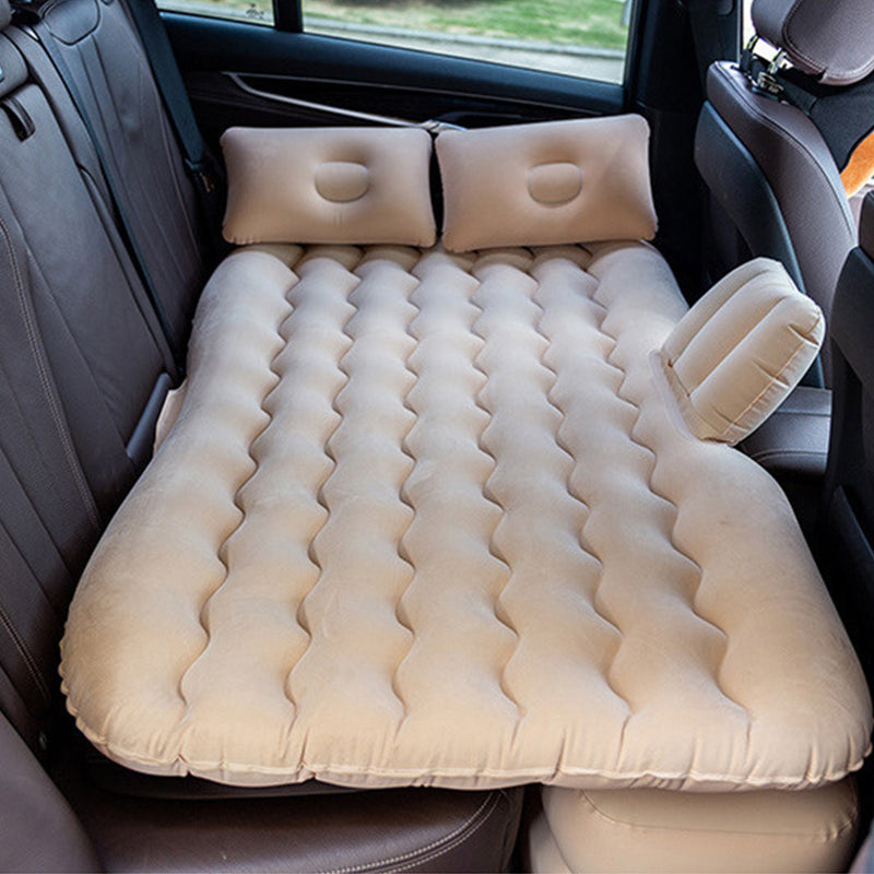 2X Beige Flocked Pvc Inflatable Car Mattress 132x75x10cm Wave Design With Pump