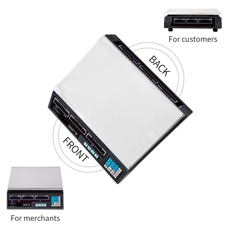 2X 40kg Digital Kitchen Scale Stainless Steel Black Double-Sided LCD Display