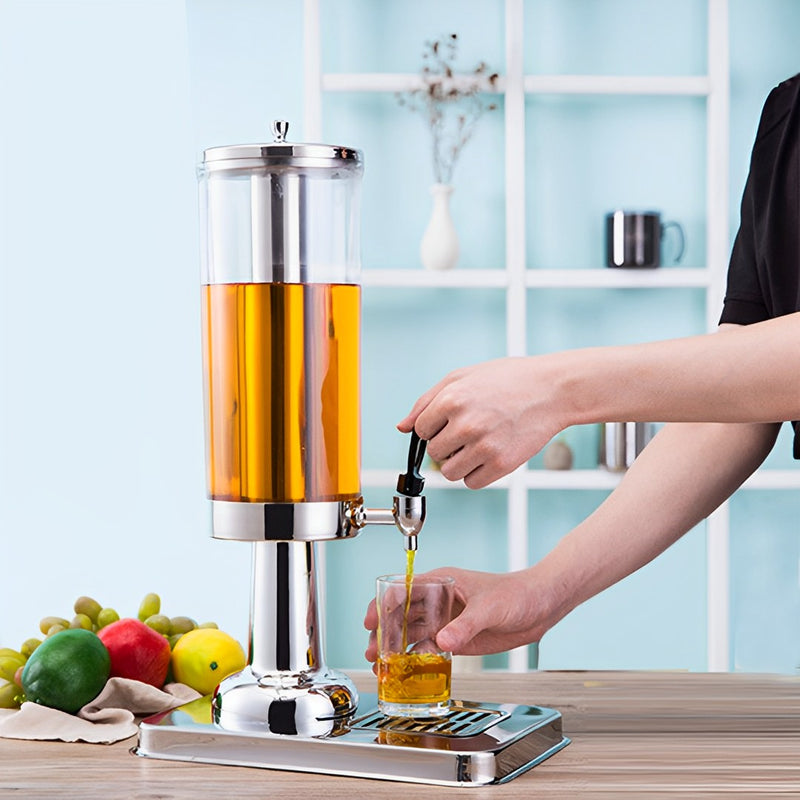Single 3L Stainless Steel Beverage Dispenser Ice Cylinder Clear Hot Cold Jug