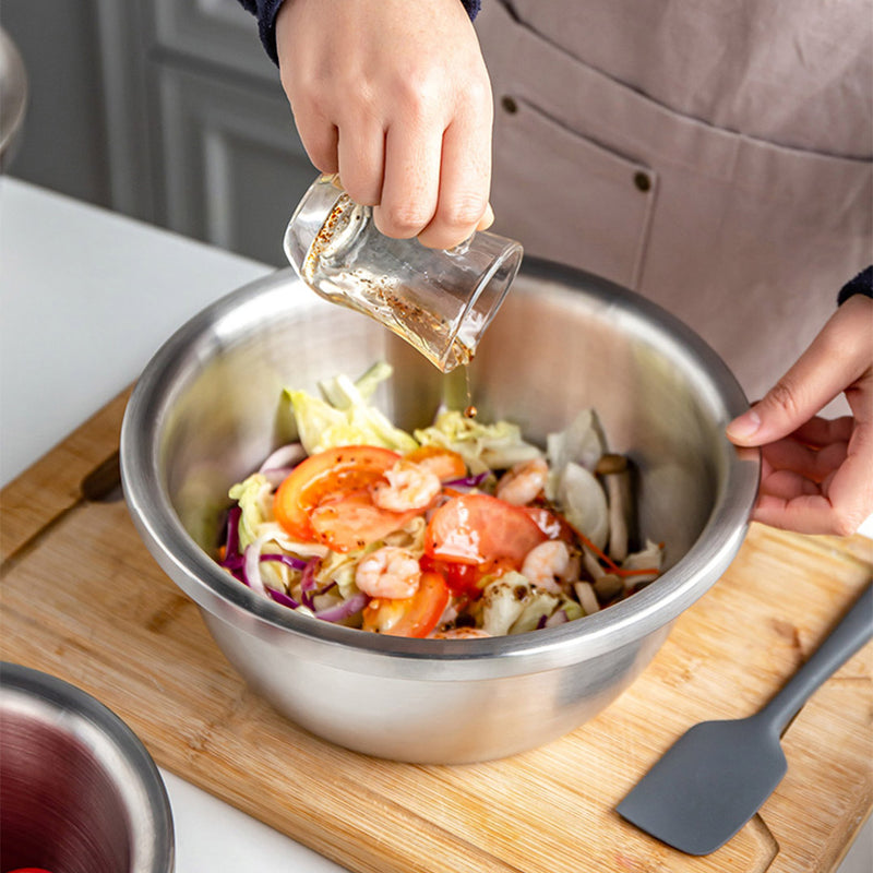 5Pcs Deepen Stackable Stainless Steel Mixing Bowls Set Kitchen Storage Silver