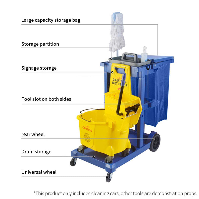 2X 3 Tier Janitor Cleaning Trolley Blue with Waterproof Bag and Wheels