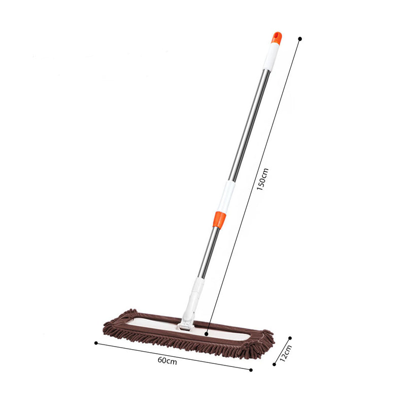 Flat Mop Set 60x12cm Microfiber Pads 4 Pieces Coffee Handle 150cm