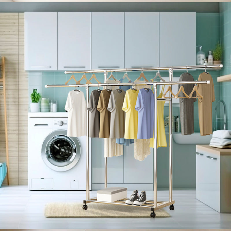 200cm Stainless Steel Clothes Rack Portable Floor Standing Laundry Organizer