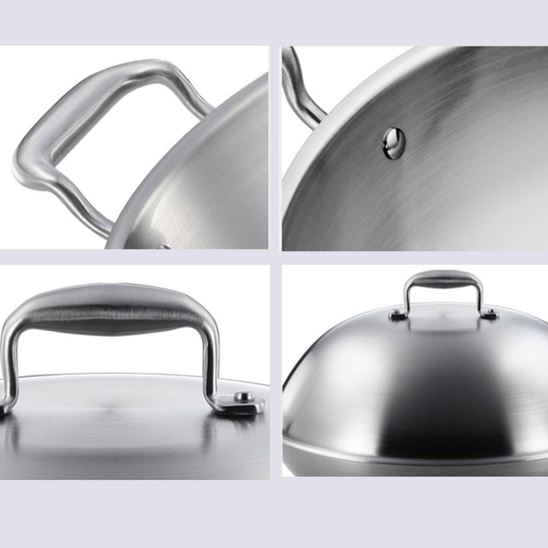 2X 42cm 18/10 Stainless Steel 3 Ply Wok Double Handle With Lid Induction
