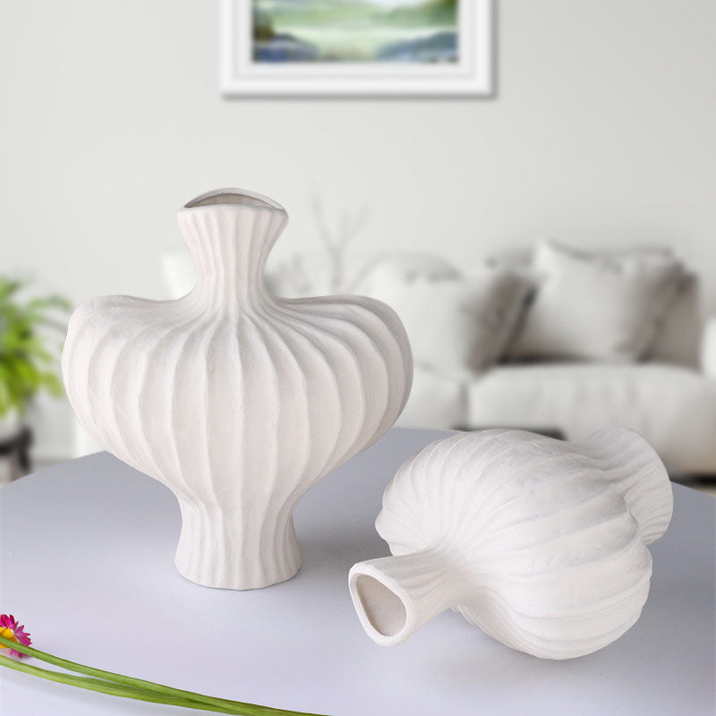 Small Ceramic Vase 25X24cm Matte White Countertop Decor Handmade