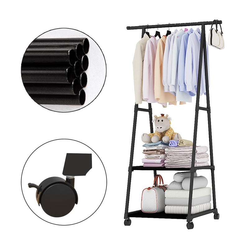 2X 2 In 1 Clothes Shoe Rack Plastic Coated Iron Wheels Black 55x42x160cm 11kg