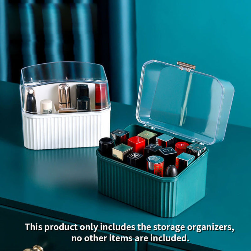 Green Plastic Makeup Organizer 25x18.5x37cm Lid Brush Lipstick Jewelry Holder