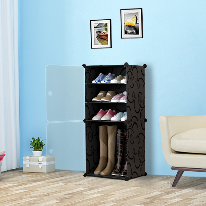 4 Tier Shoe Rack Organizer Black PP Plastic Shoe Storage Stand 42x32x95cm