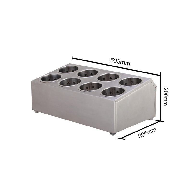 18/10 Stainless Steel Rectangular Cutlery Holder 505x305x200mm 8 Holes
