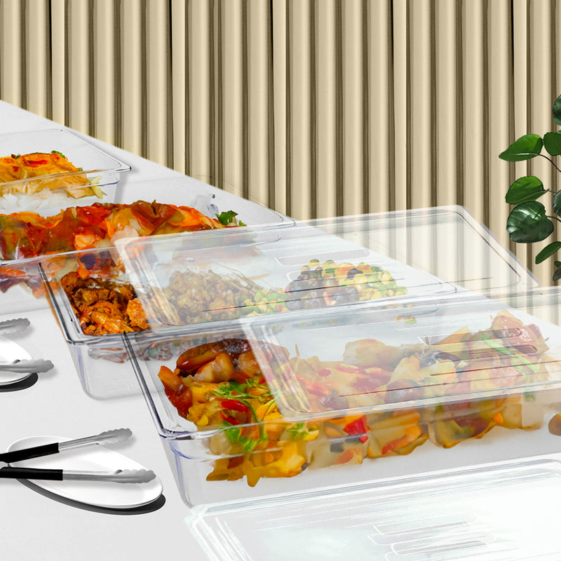 65mm 1/3 GN Pan Polycarbonate Clear 32.5x17.5x6.5cm Bundle of 4 With Lid