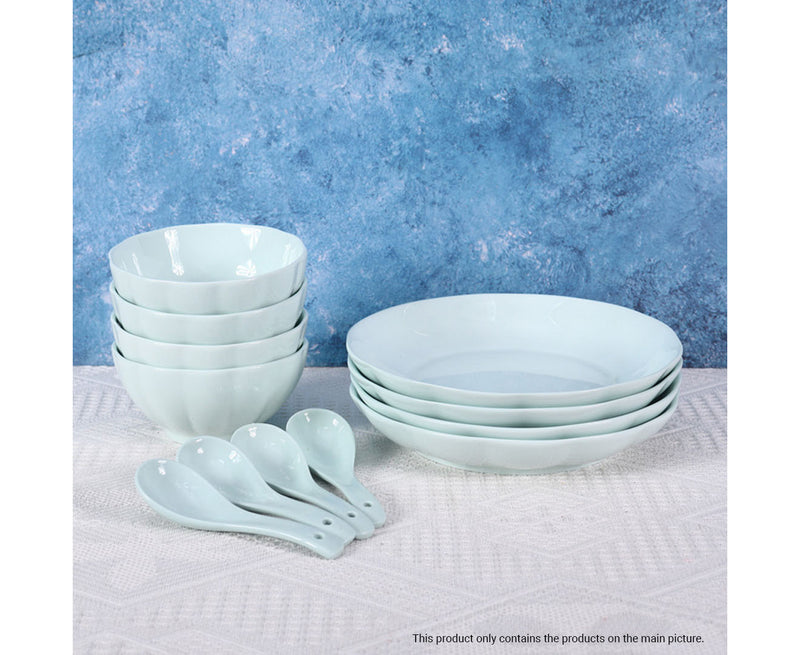 Light Blue Ceramic Dinnerware Bowls Plates 6 Inch 7 Inch Japanese Style Set of 10