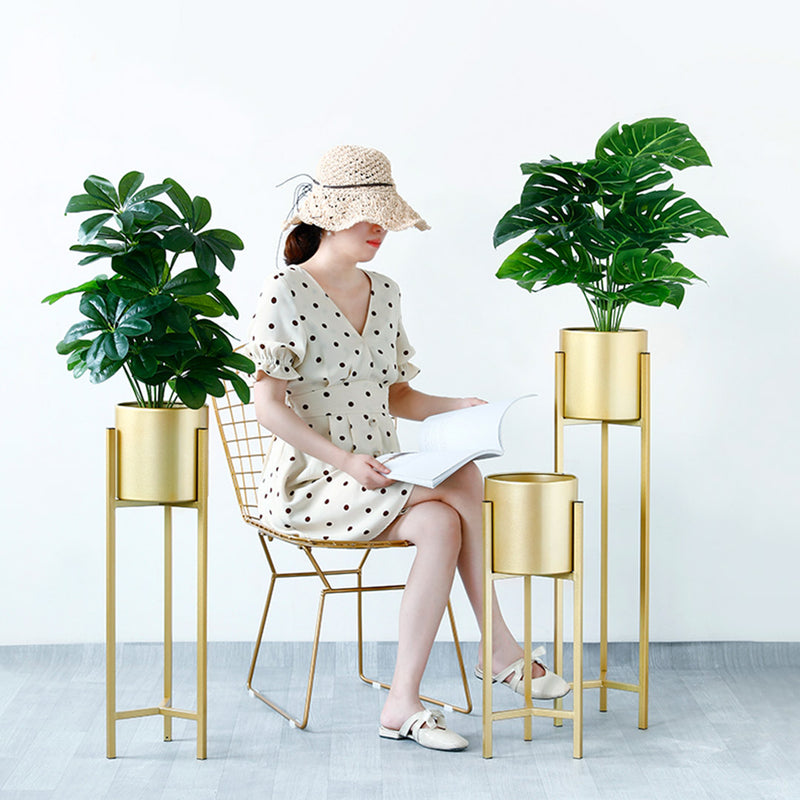 2X 60cm Gold Metal Plant Stand With Enamel Pot Corner Space Saving Indoor
