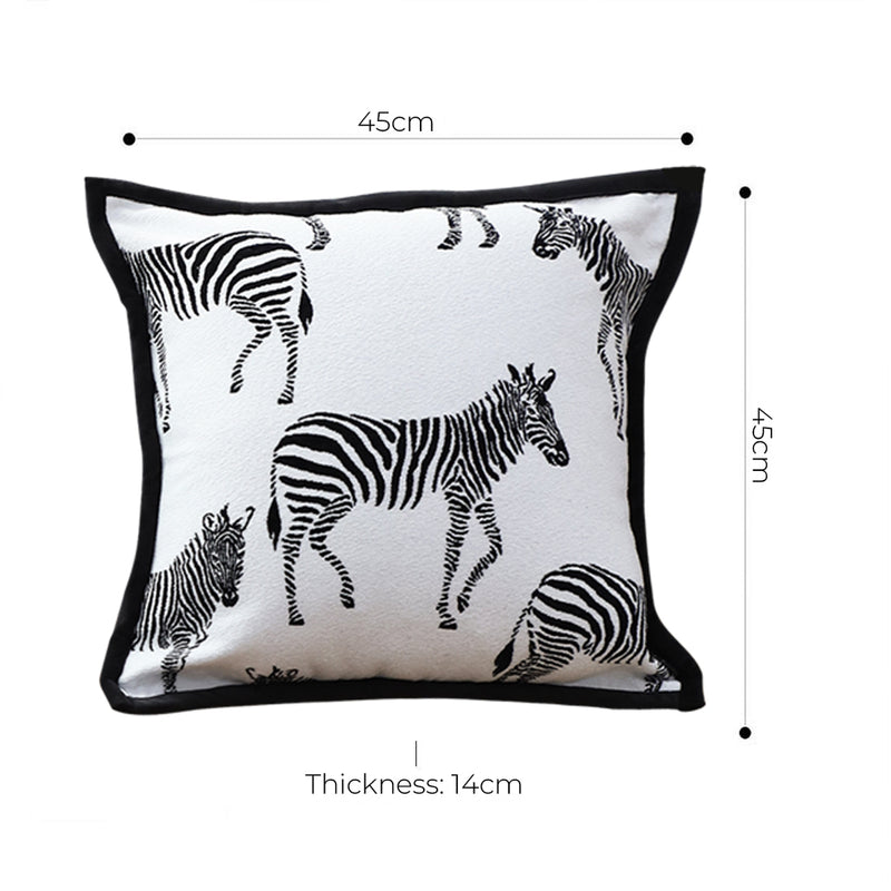 2X 45cm Polyester Zebra Throw Pillows Black And White Luxury Square