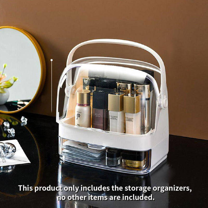 2 Tier White Plastic Makeup Skincare Organizer Box with Handle