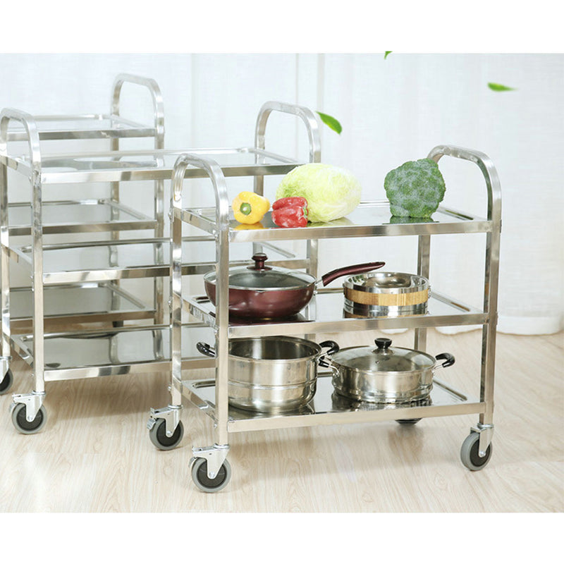 2X 3 Tier Stainless Steel Kitchen Food Cart 85x45x90cm Locking Wheels