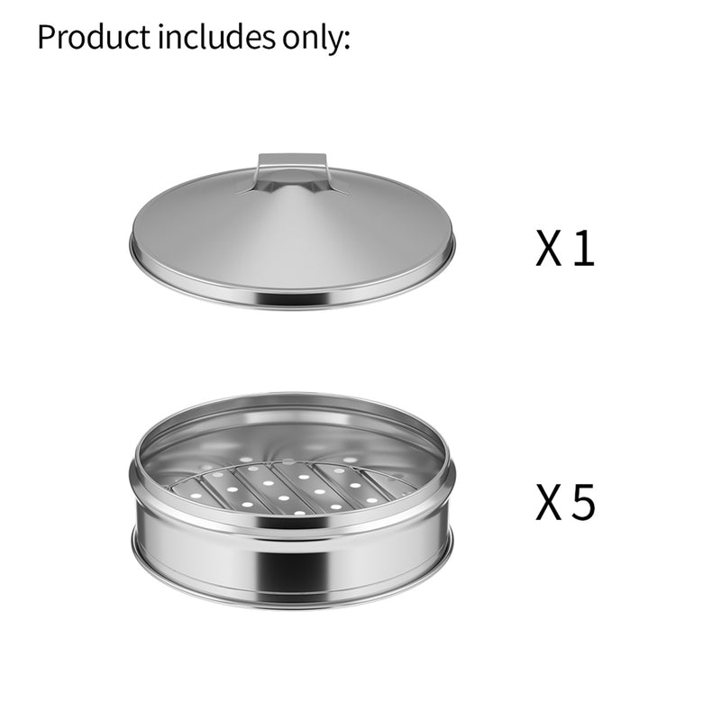2X 5 Tier Stainless Steel Steamer 25cm Polished Stackable With Lid