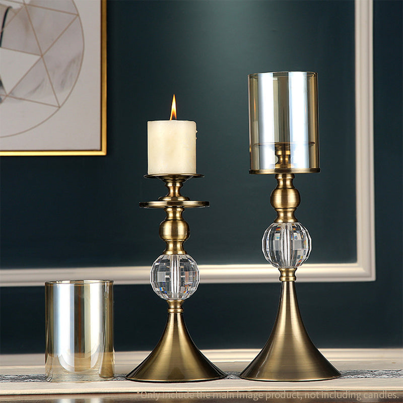 Glass And Metal Candle Holders Set Of 2 43cm 38cm 14cm Width