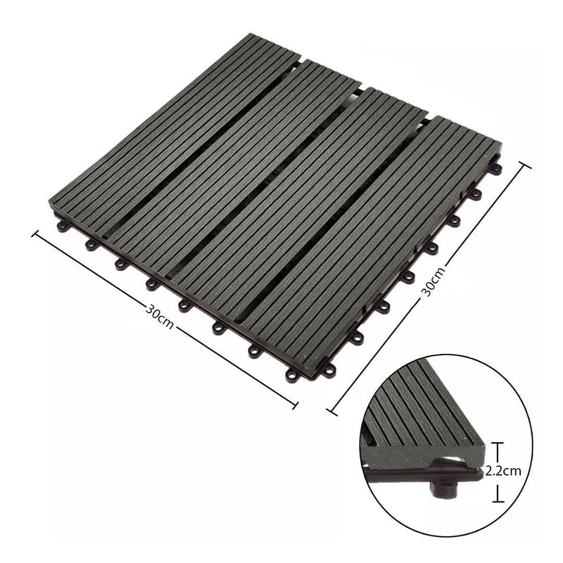 11 pcs Wooden Composite Decking Tiles Grey 30X30cm Outdoor Slip Resistant