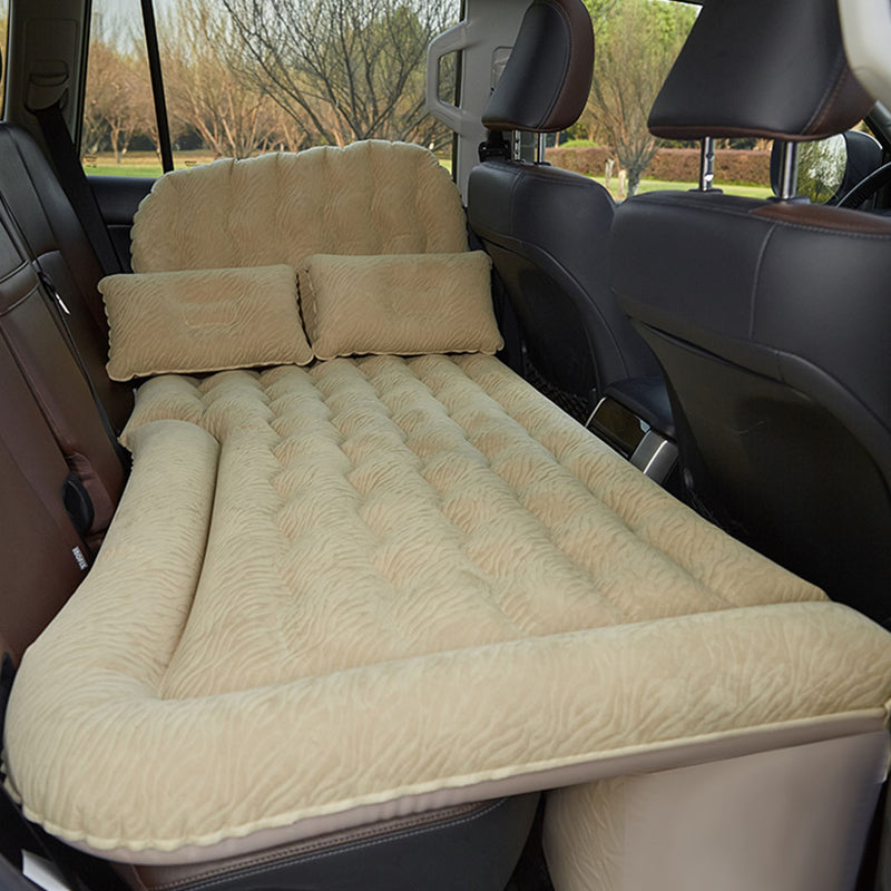 2X Inflatable Car Boot Mattress Flocked Pvc 174x126x10cm Beige With Pillows