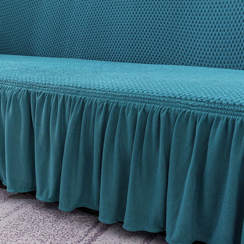 4 Seater Polyester Sofa Slipcover 235 To 300 Cm Stretch Ruffled Skirt Blue