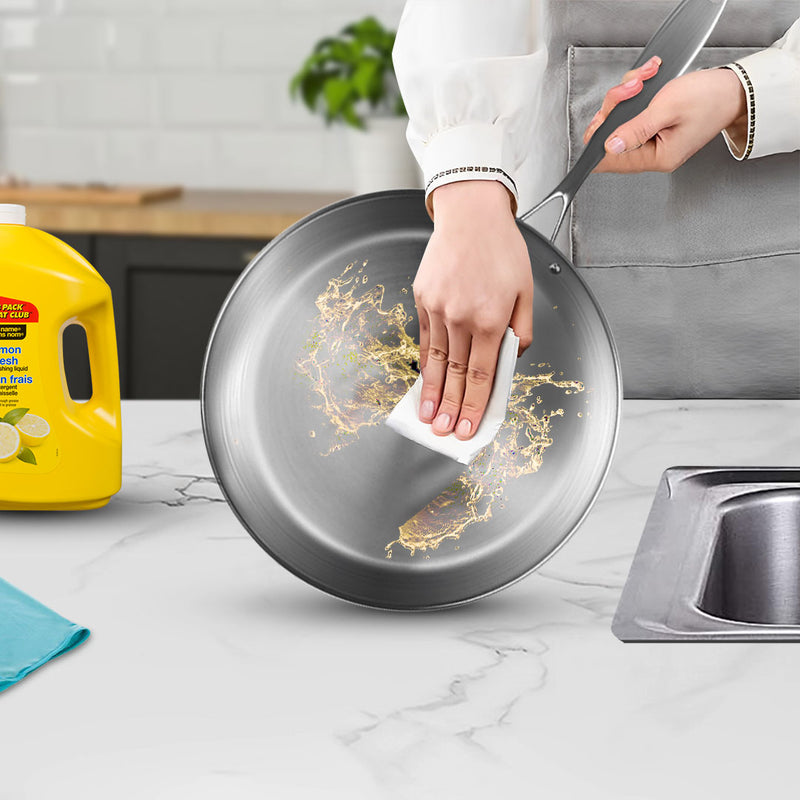 Stainless Steel Fry Pan 34cm Induction Compatible Pro Grade Riveted Handle